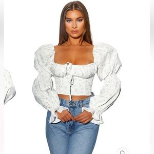 Genesis Long Sleeve Floral Print Top- Blue